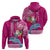 Hawaii Mele Kalikimaka Hoodie Santa Riding The DolPhin Mix Kakau Pattern Pink Style LT03 - Polynesian Pride