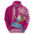 Hawaii Mele Kalikimaka Hoodie Santa Riding The DolPhin Mix Kakau Pattern Pink Style LT03 - Polynesian Pride