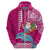 Hawaii Mele Kalikimaka Hoodie Santa Riding The DolPhin Mix Kakau Pattern Pink Style LT03 - Polynesian Pride