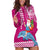 Hawaii Mele Kalikimaka Hoodie Dress Santa Riding The DolPhin Mix Kakau Pattern Pink Style LT03 Pink - Polynesian Pride