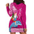 Hawaii Mele Kalikimaka Hoodie Dress Santa Riding The DolPhin Mix Kakau Pattern Pink Style LT03 - Polynesian Pride