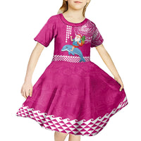 Hawaii Mele Kalikimaka Kid Short Sleeve Dress Santa Riding The DolPhin Mix Kakau Pattern Pink Style LT03 - Polynesian Pride