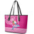 Hawaii Mele Kalikimaka Leather Tote Bag Santa Riding The DolPhin Mix Kakau Pattern Pink Style LT03 - Polynesian Pride