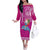 Hawaii Mele Kalikimaka Off The Shoulder Long Sleeve Dress Santa Riding The DolPhin Mix Kakau Pattern Pink Style LT03 Women Pink - Polynesian Pride