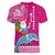 Hawaii Mele Kalikimaka Women V Neck T Shirt Santa Riding The DolPhin Mix Kakau Pattern Pink Style LT03 - Polynesian Pride