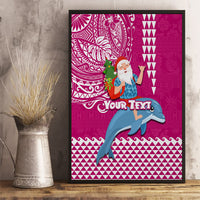 Custom Hawaii Mele Kalikimaka Canvas Wall Art Santa Riding The DolPhin Mix Kakau Pattern Pink Style LT03 - Polynesian Pride