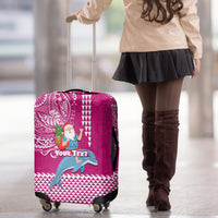 Custom Hawaii Mele Kalikimaka Luggage Cover Santa Riding The DolPhin Mix Kakau Pattern Pink Style LT03 - Polynesian Pride