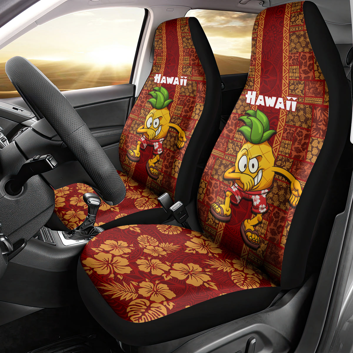 Hawaii Car Seat Cover Aloha Funny Pineapple Mix Kakau Hawaiian Tribal LT03 - Polynesian Pride