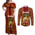 Hawaii Couples Matching Off Shoulder Maxi Dress and Long Sleeve Button Shirt Aloha Funny Pineapple Mix Kakau Hawaiian Tribal LT03 Red - Polynesian Pride