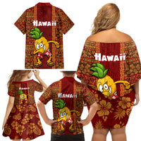 Hawaii Family Matching Off Shoulder Short Dress and Hawaiian Shirt Aloha Funny Pineapple Mix Kakau Hawaiian Tribal LT03 - Polynesian Pride