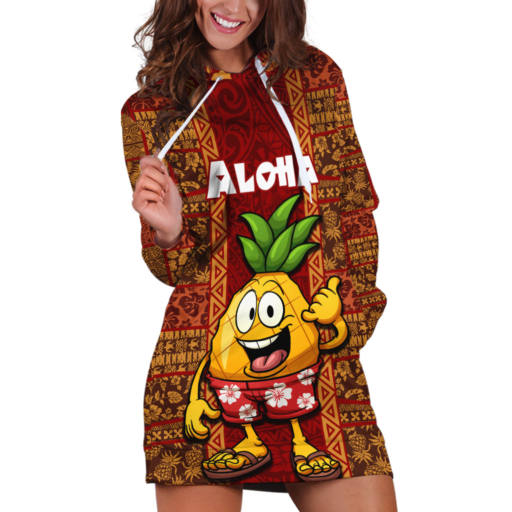 Hawaii Hoodie Dress Aloha Funny Pineapple Mix Kakau Hawaiian Tribal LT03 Red - Polynesian Pride