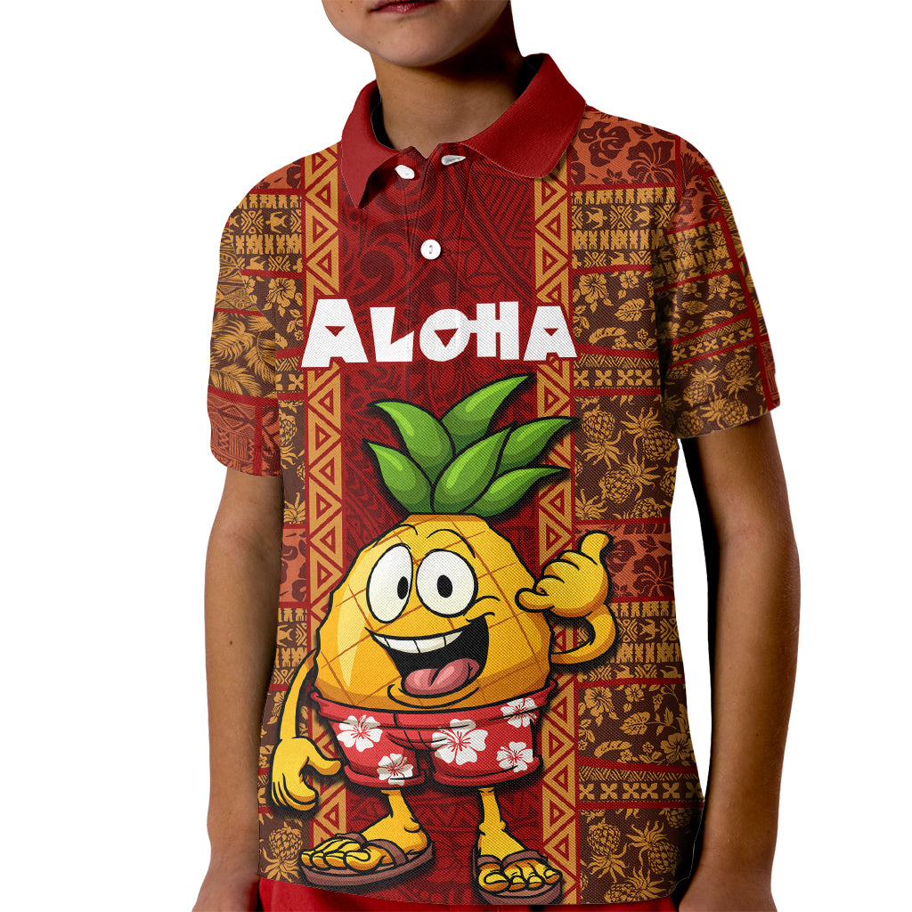Hawaii Kid Polo Shirt Aloha Funny Pineapple Mix Kakau Hawaiian Tribal LT03 Kid Red - Polynesian Pride