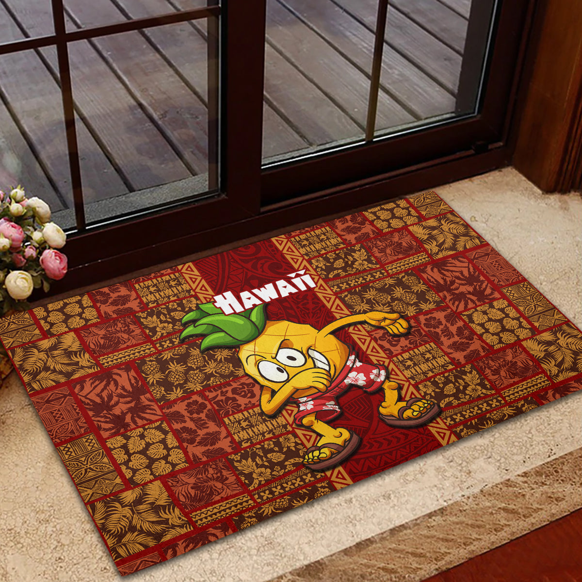 Hawaii Rubber Doormat Aloha Funny Pineapple Mix Kakau Hawaiian Tribal LT03 - Polynesian Pride