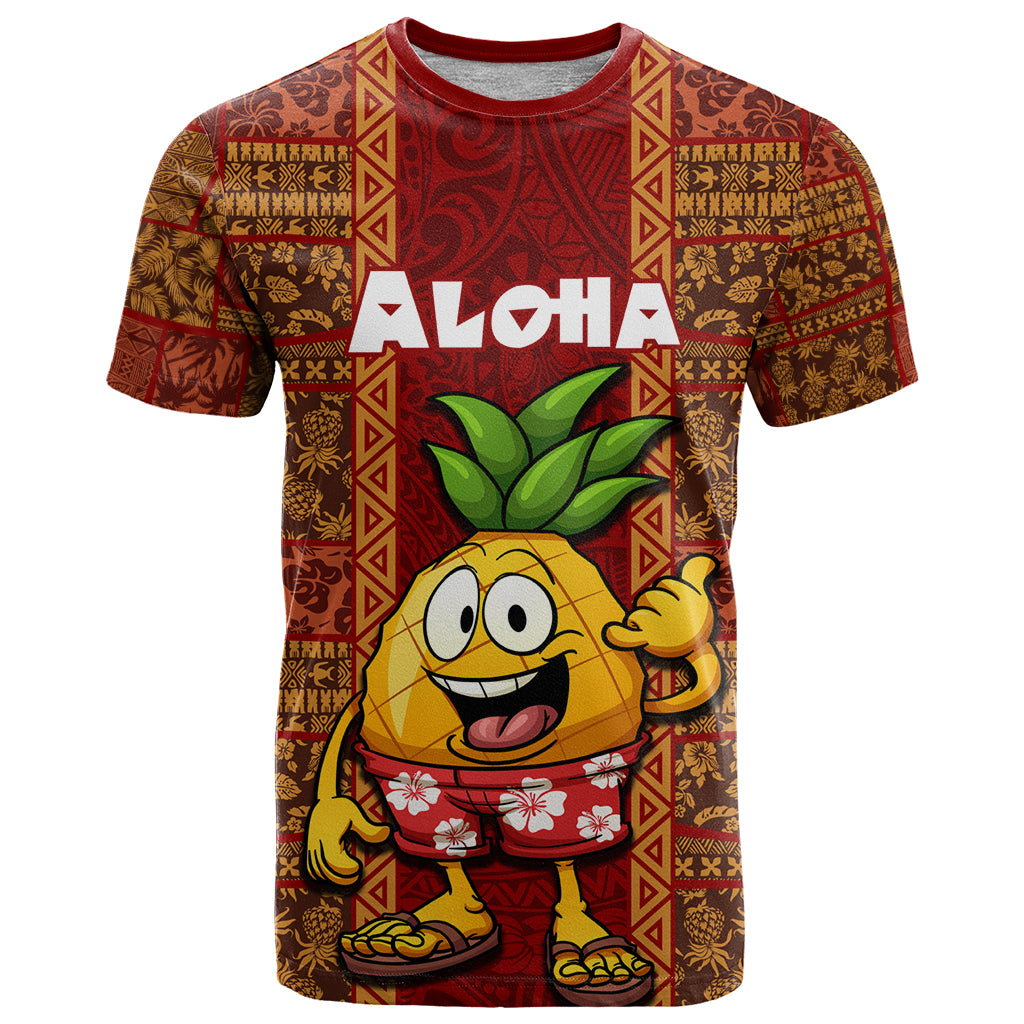 Hawaii T Shirt Aloha Funny Pineapple Mix Kakau Hawaiian Tribal LT03 Red - Polynesian Pride