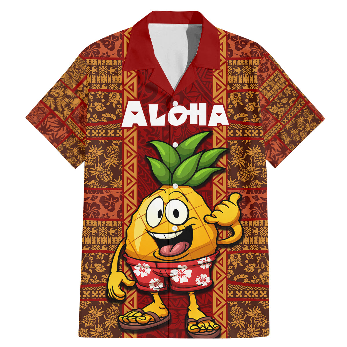 Custom Hawaii Family Matching Mermaid Dress and Hawaiian Shirt Aloha Funny Pineapple Mix Kakau Hawaiian Tribal LT03 Dad's Shirt - Short Sleeve Red - Polynesian Pride