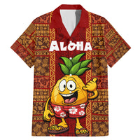 Custom Hawaii Family Matching Mermaid Dress and Hawaiian Shirt Aloha Funny Pineapple Mix Kakau Hawaiian Tribal LT03 Dad's Shirt - Short Sleeve Red - Polynesian Pride