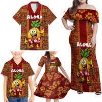 Custom Hawaii Family Matching Off Shoulder Maxi Dress and Hawaiian Shirt Aloha Funny Pineapple Mix Kakau Hawaiian Tribal LT03 - Polynesian Pride