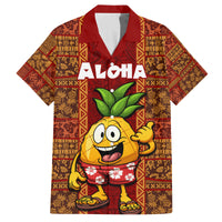 Custom Hawaii Family Matching Off Shoulder Maxi Dress and Hawaiian Shirt Aloha Funny Pineapple Mix Kakau Hawaiian Tribal LT03 Dad's Shirt - Short Sleeve Red - Polynesian Pride
