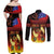 Samoan Siva Afi Couples Matching Off Shoulder Maxi Dress and Long Sleeve Button Shirt Tribal Performers of Samoan Fire Knife Dancing