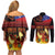 Samoan Siva Afi Couples Matching Off Shoulder Short Dress and Long Sleeve Button Shirt Tribal Performers of Samoan Fire Knife Dancing