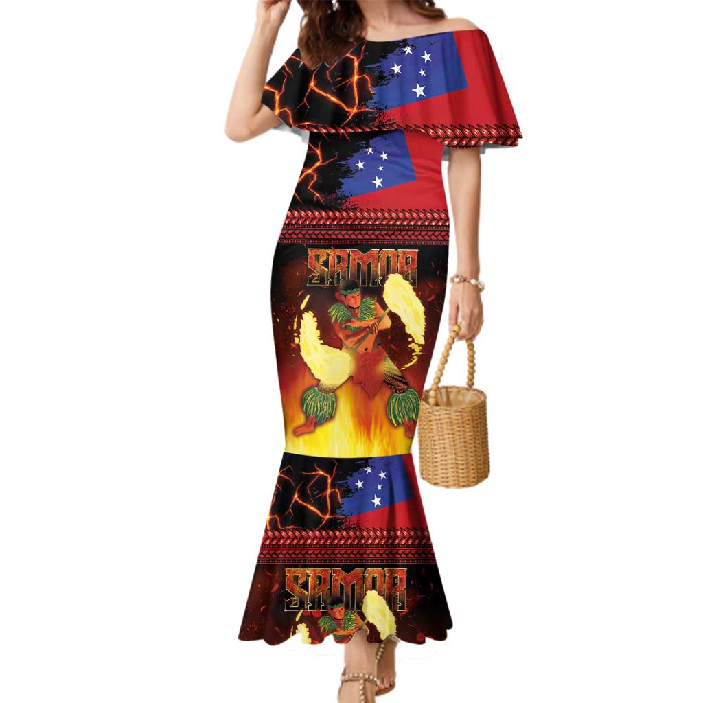 Samoan Siva Afi Family Matching Mermaid Dress and Hawaiian Shirt Tribal Performers of Samoan Fire Knife Dancing