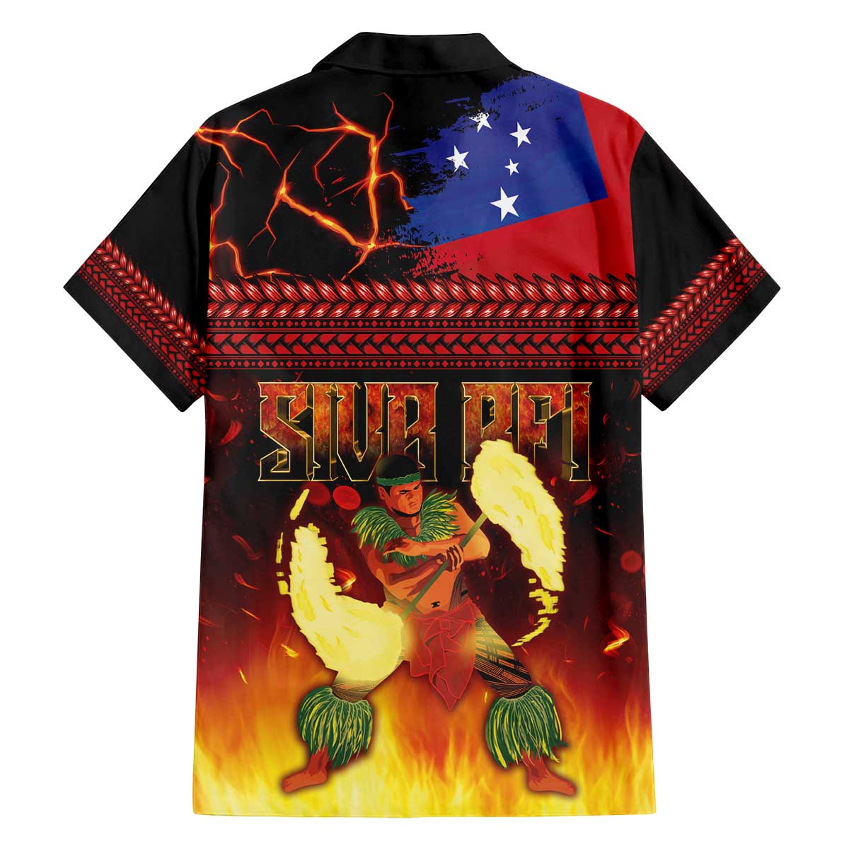 Samoan Siva Afi Family Matching Off The Shoulder Long Sleeve Dress and Hawaiian Shirt Tribal Performers of Samoan Fire Knife Dancing