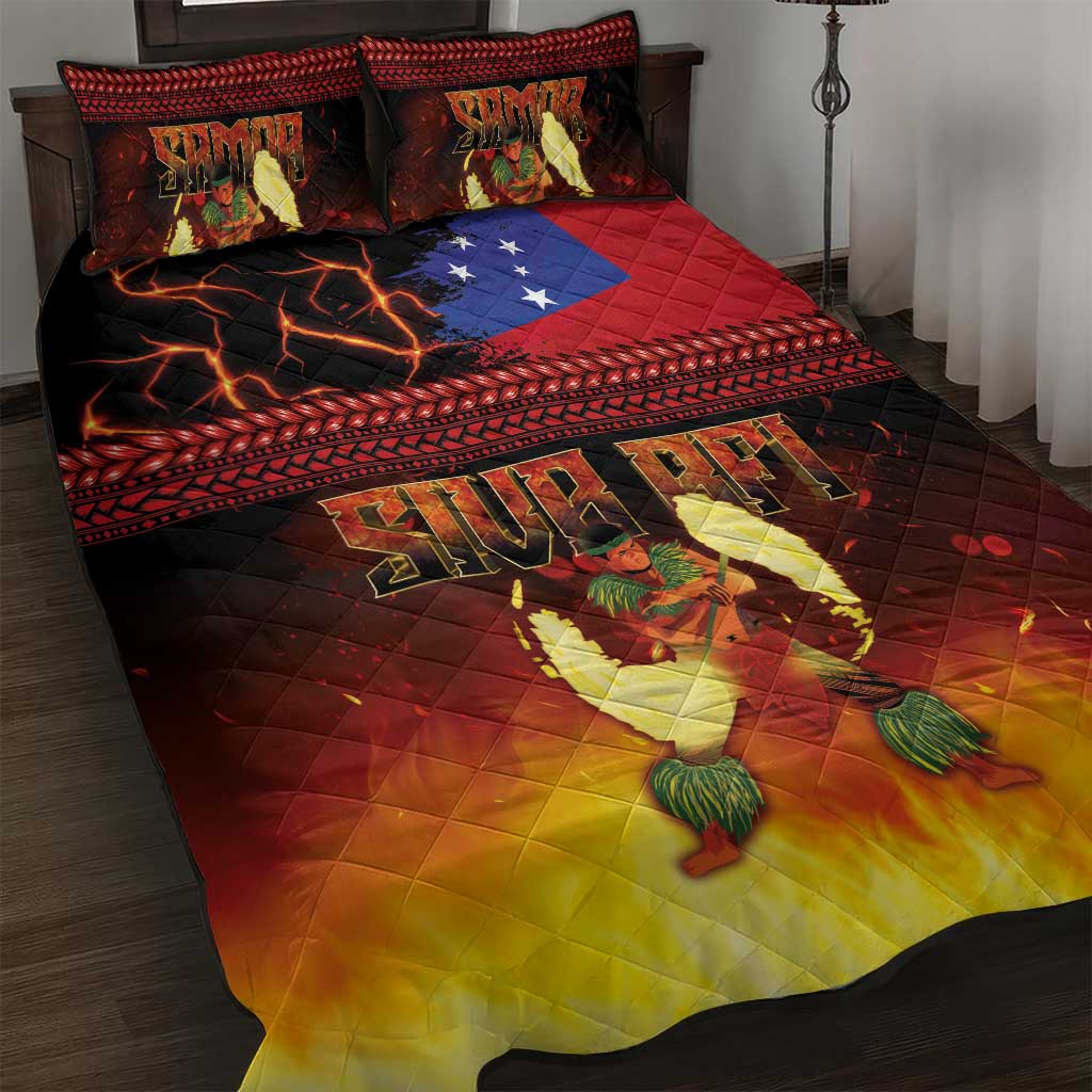 Samoan Siva Afi Quilt Bed Set Tribal Performers of Samoan Fire Knife Dancing