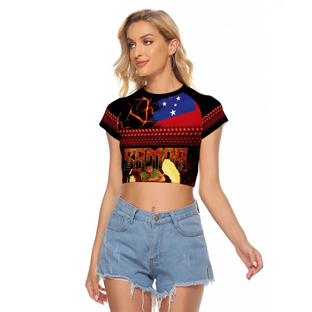 Samoan Siva Afi Raglan Cropped T Shirt Tribal Performers of Samoan Fire Knife Dancing
