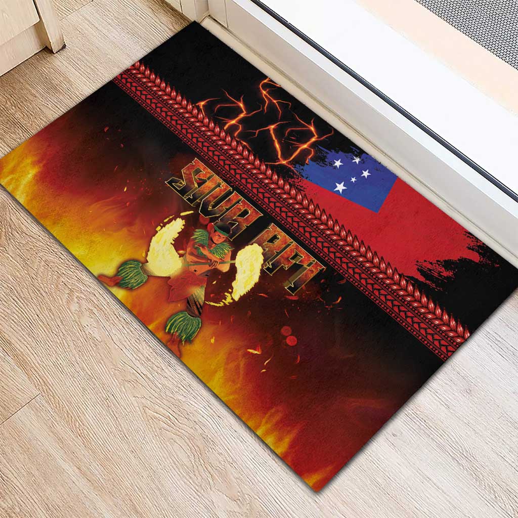 Samoan Siva Afi Rubber Doormat Tribal Performers of Samoan Fire Knife Dancing