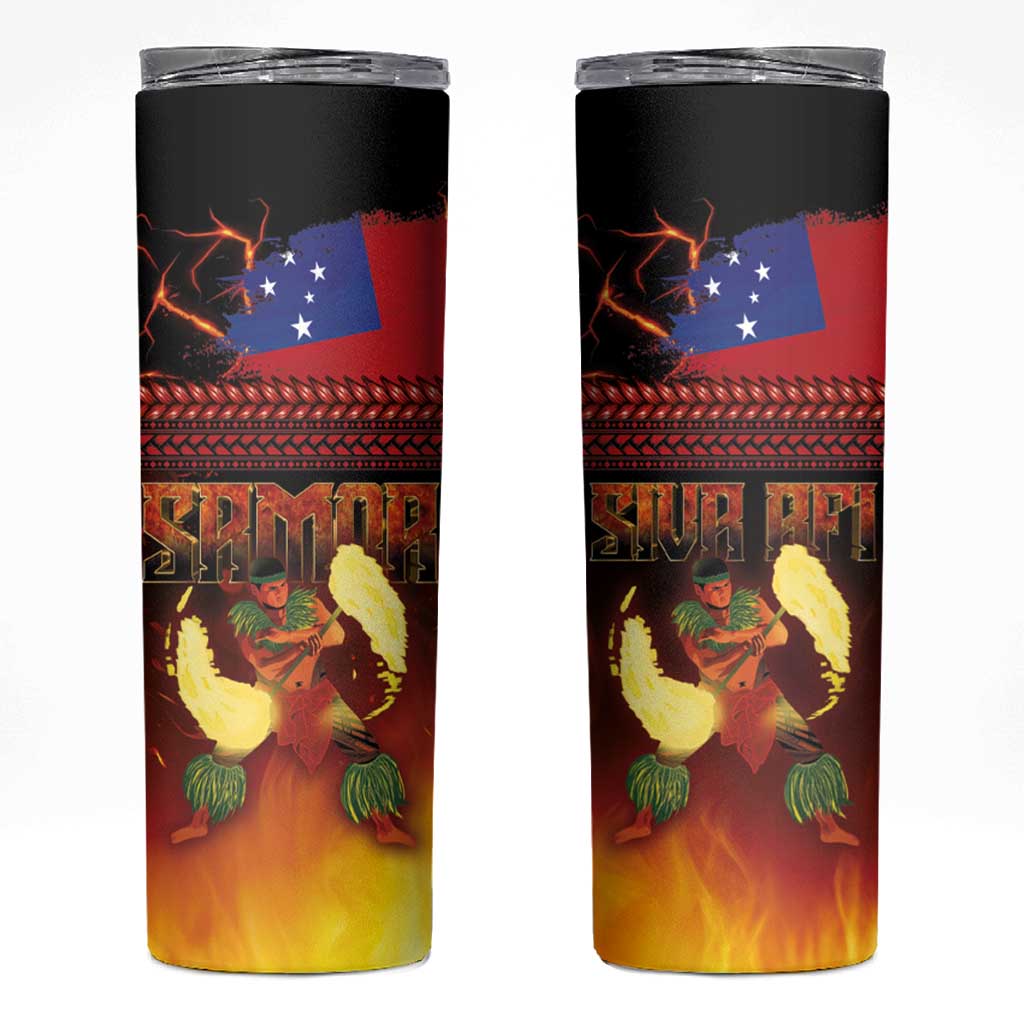 Samoan Siva Afi Skinny Tumbler Tribal Performers of Samoan Fire Knife Dancing LT03 Black - Polynesian Pride