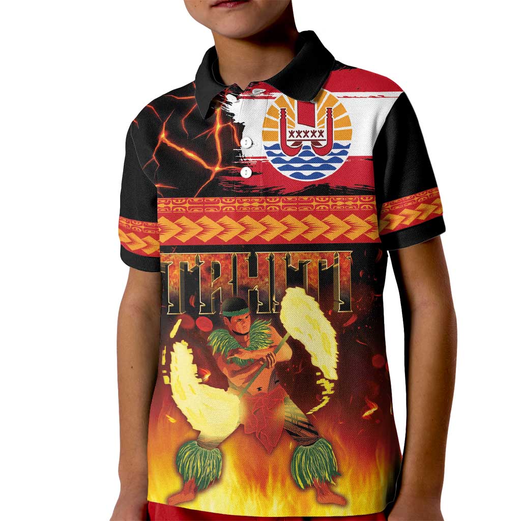 Tahitian Siva Afi Kid Polo Shirt Tribal Performers of Tahitian Fire Knife Dancing