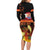 Tahitian Siva Afi Long Sleeve Bodycon Dress Tribal Performers of Tahitian Fire Knife Dancing