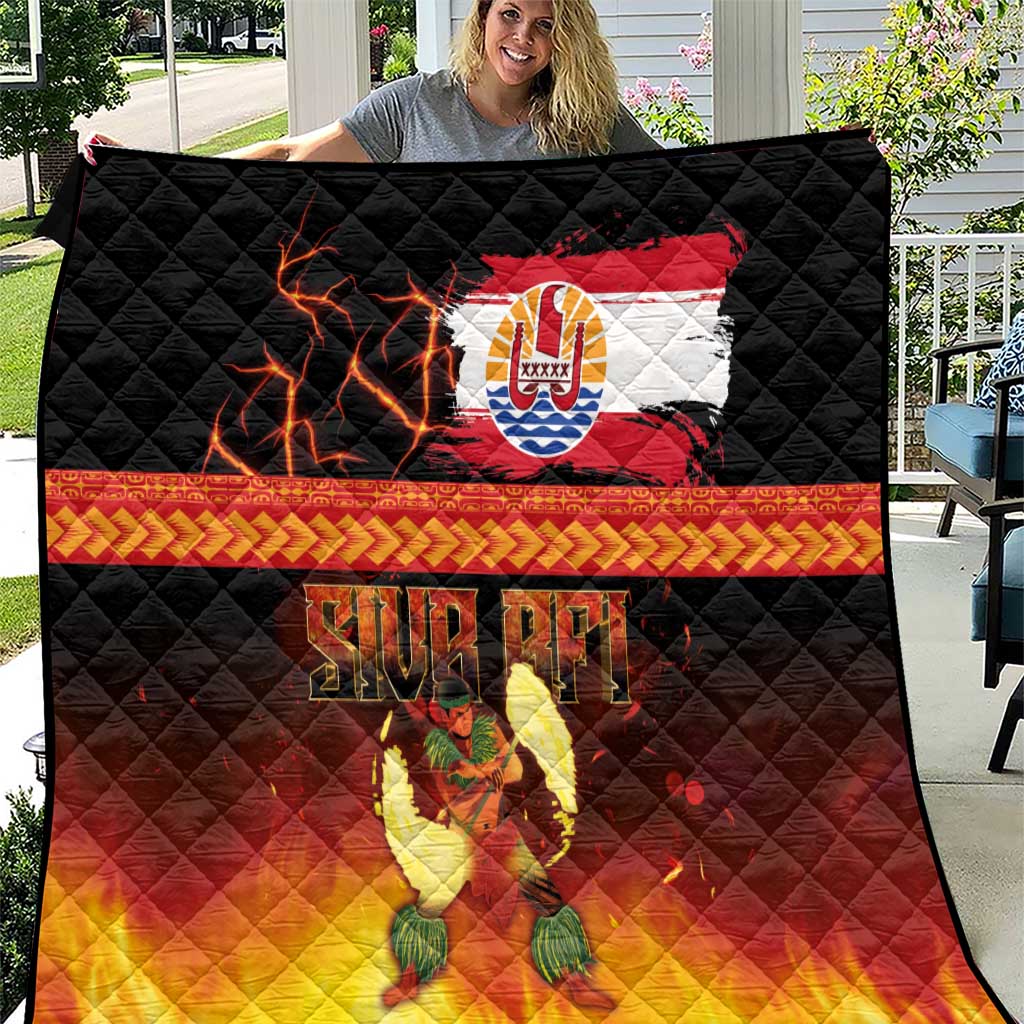 Tahitian Siva Afi Quilt Tribal Performers of Tahitian Fire Knife Dancing LT03 Black - Polynesian Pride