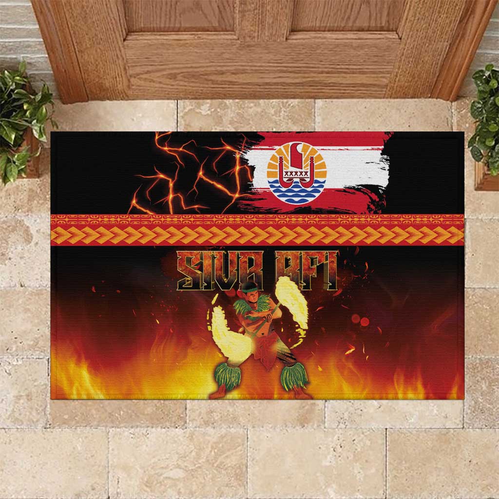 Tahitian Siva Afi Rubber Doormat Tribal Performers of Tahitian Fire Knife Dancing LT03 Black - Polynesian Pride