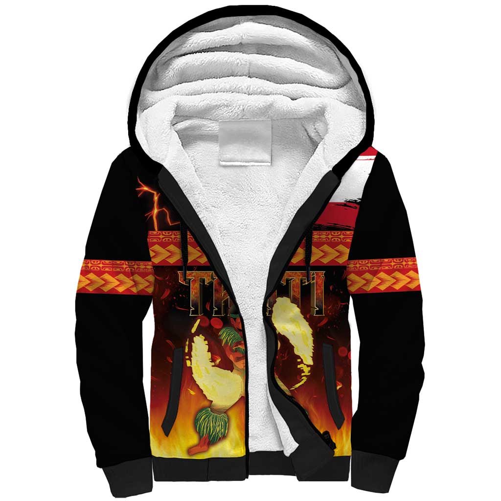 Tahitian Siva Afi Sherpa Hoodie Tribal Performers of Tahitian Fire Knife Dancing