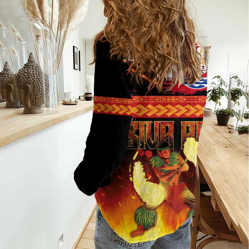 Tahitian Siva Afi Women Casual Shirt Tribal Performers of Tahitian Fire Knife Dancing LT03 - Polynesian Pride