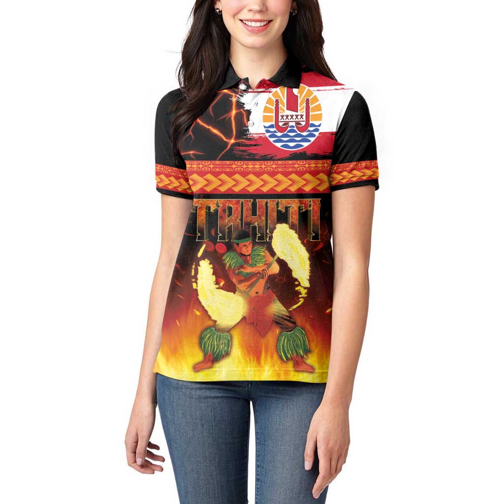 Tahitian Siva Afi Women Polo Shirt Tribal Performers of Tahitian Fire Knife Dancing LT03 - Polynesian Pride