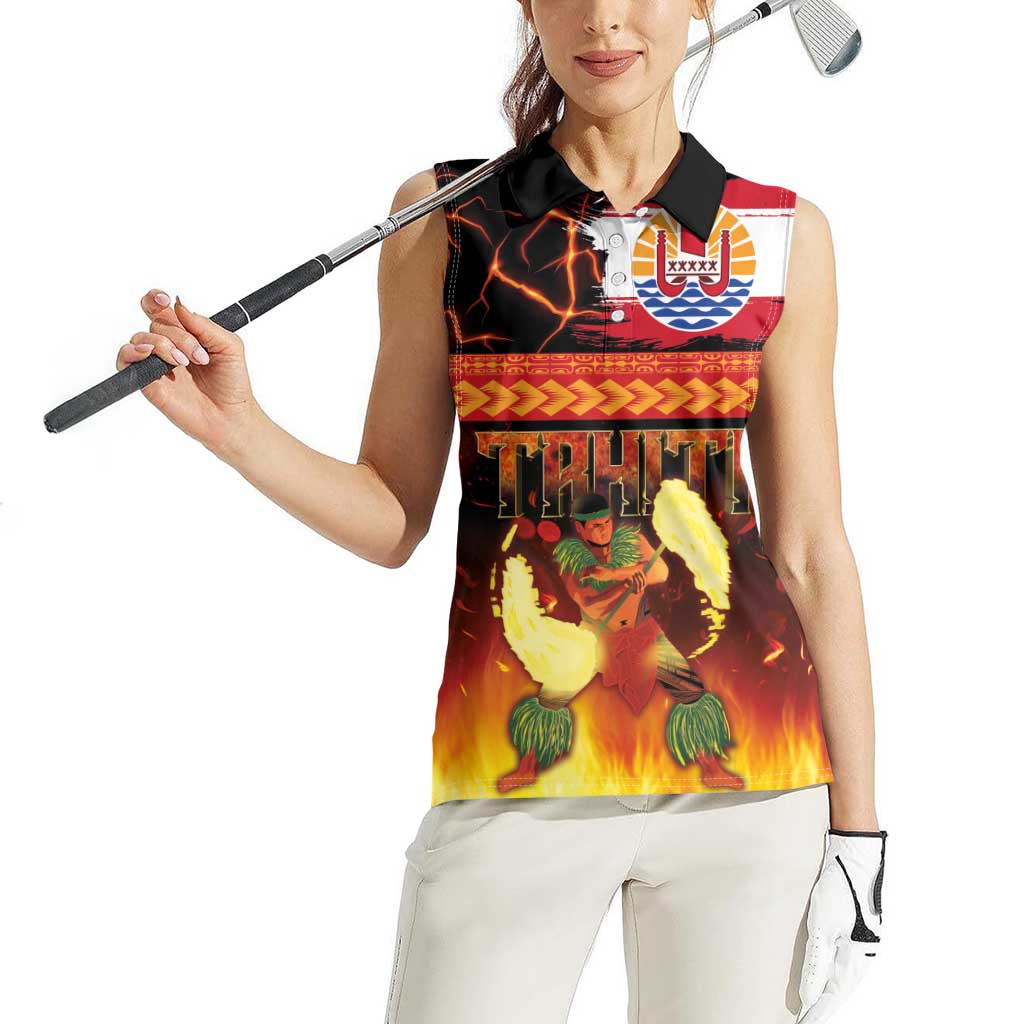 Tahitian Siva Afi Women Sleeveless Polo Shirt Tribal Performers of Tahitian Fire Knife Dancing LT03 - Polynesian Pride