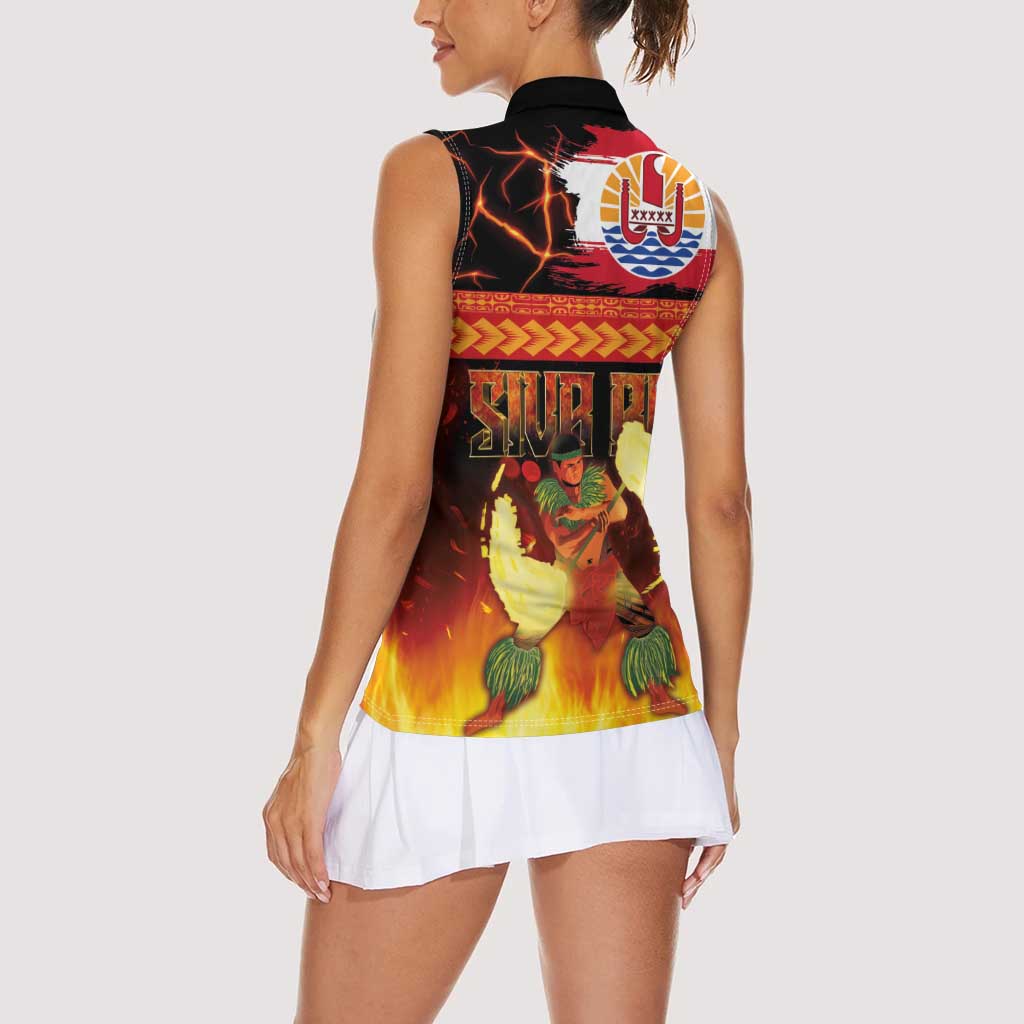 Tahitian Siva Afi Women Sleeveless Polo Shirt Tribal Performers of Tahitian Fire Knife Dancing LT03 - Polynesian Pride