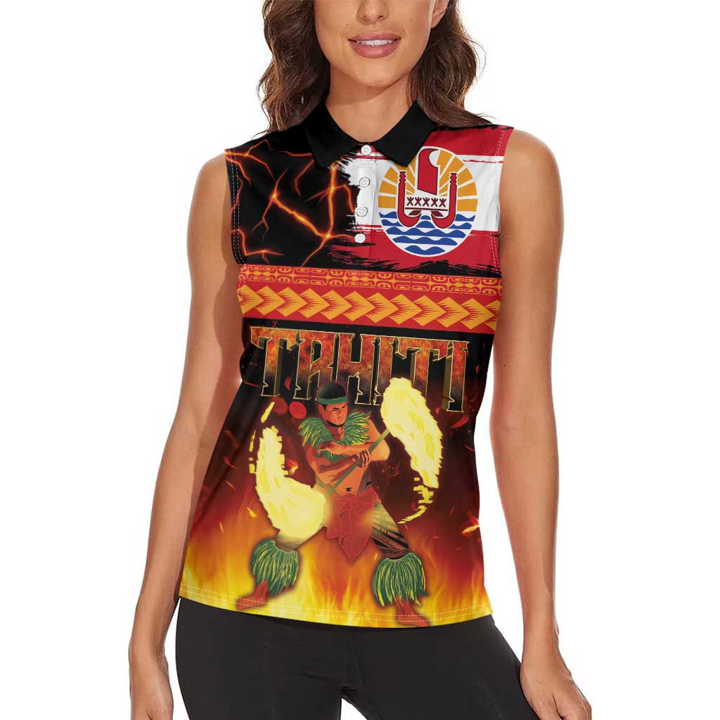 Tahitian Siva Afi Women Sleeveless Polo Shirt Tribal Performers of Tahitian Fire Knife Dancing LT03 - Polynesian Pride