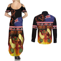 Aotearoa Siva Afi Couples Matching Summer Maxi Dress and Long Sleeve Button Shirt Tribal Performers of Aotearoa Fire Knife Dancing