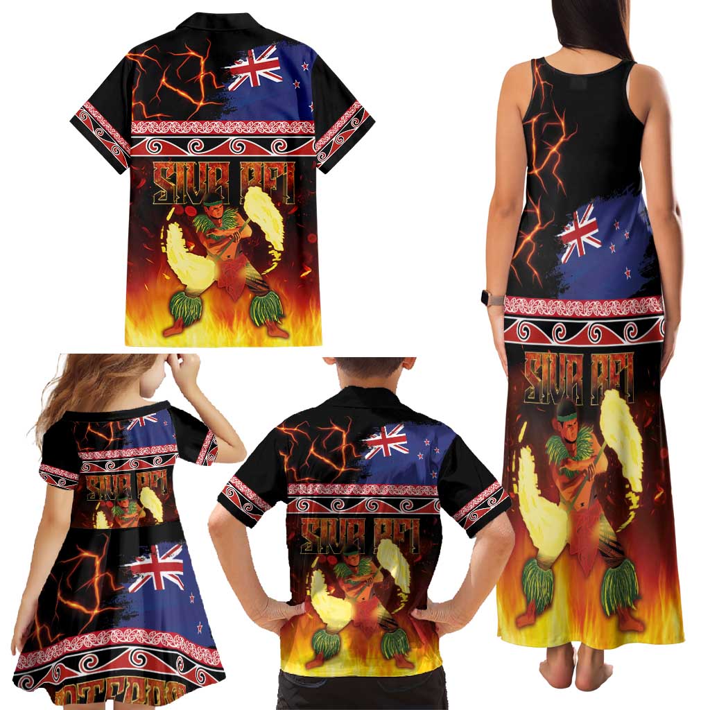 Aotearoa Siva Afi Family Matching Tank Maxi Dress and Hawaiian Shirt Tribal Performers of Aotearoa Fire Knife Dancing