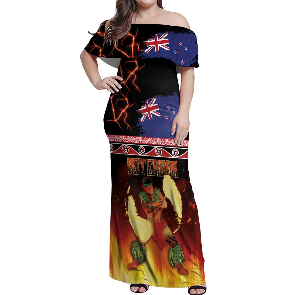 Aotearoa Siva Afi Off Shoulder Maxi Dress Tribal Performers of Aotearoa Fire Knife Dancing