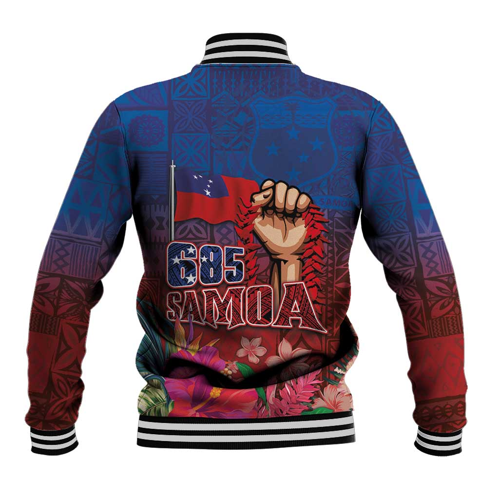 Proud of Samoa Baseball Jacket Ula Nifo with Samoa 685 and Hibiscus Tapa Tribal Pattern