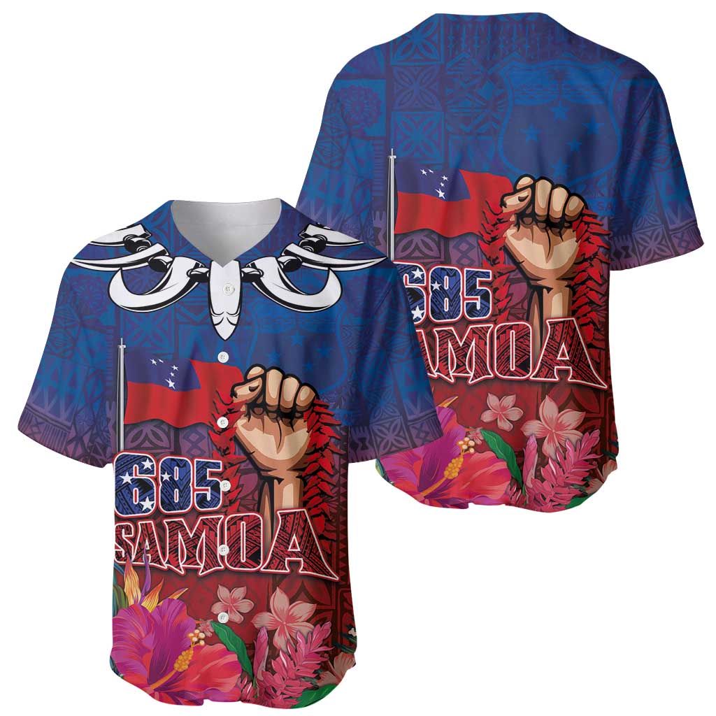 Proud of Samoa Baseball Jersey Ula Nifo with Samoa 685 and Hibiscus Tapa Tribal Pattern