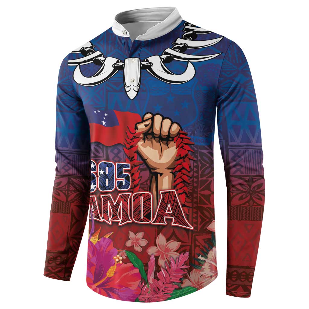 Proud of Samoa Button Sweatshirt Ula Nifo with Samoa 685 and Hibiscus Tapa Tribal Pattern