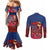 Proud of Samoa Couples Matching Mermaid Dress and Long Sleeve Button Shirt Ula Nifo with Samoa 685 and Hibiscus Tapa Tribal Pattern
