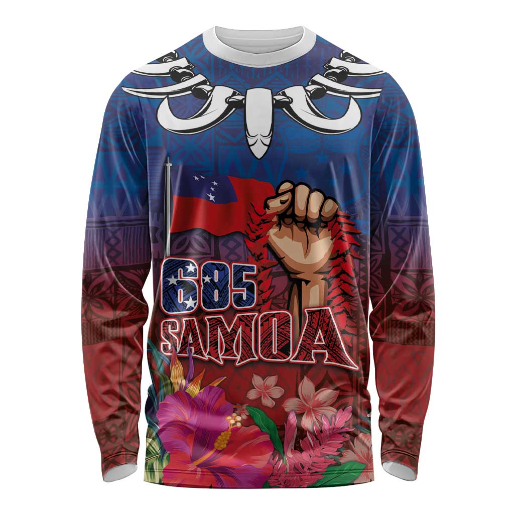 Proud of Samoa Long Sleeve Shirt Ula Nifo with Samoa 685 and Hibiscus Tapa Tribal Pattern