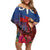 Proud of Samoa Off Shoulder Short Dress Ula Nifo with Samoa 685 and Hibiscus Tapa Tribal Pattern