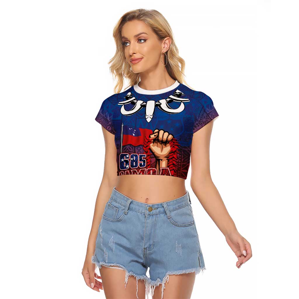 Proud of Samoa Raglan Cropped T Shirt Ula Nifo with Samoa 685 and Hibiscus Tapa Tribal Pattern